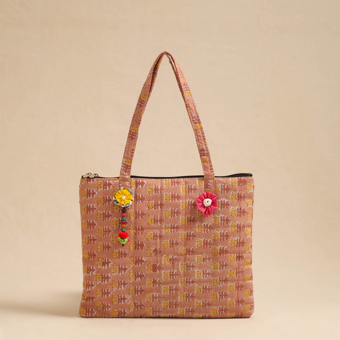 Brown Handcrafted Quilted Cotton Hand Bag