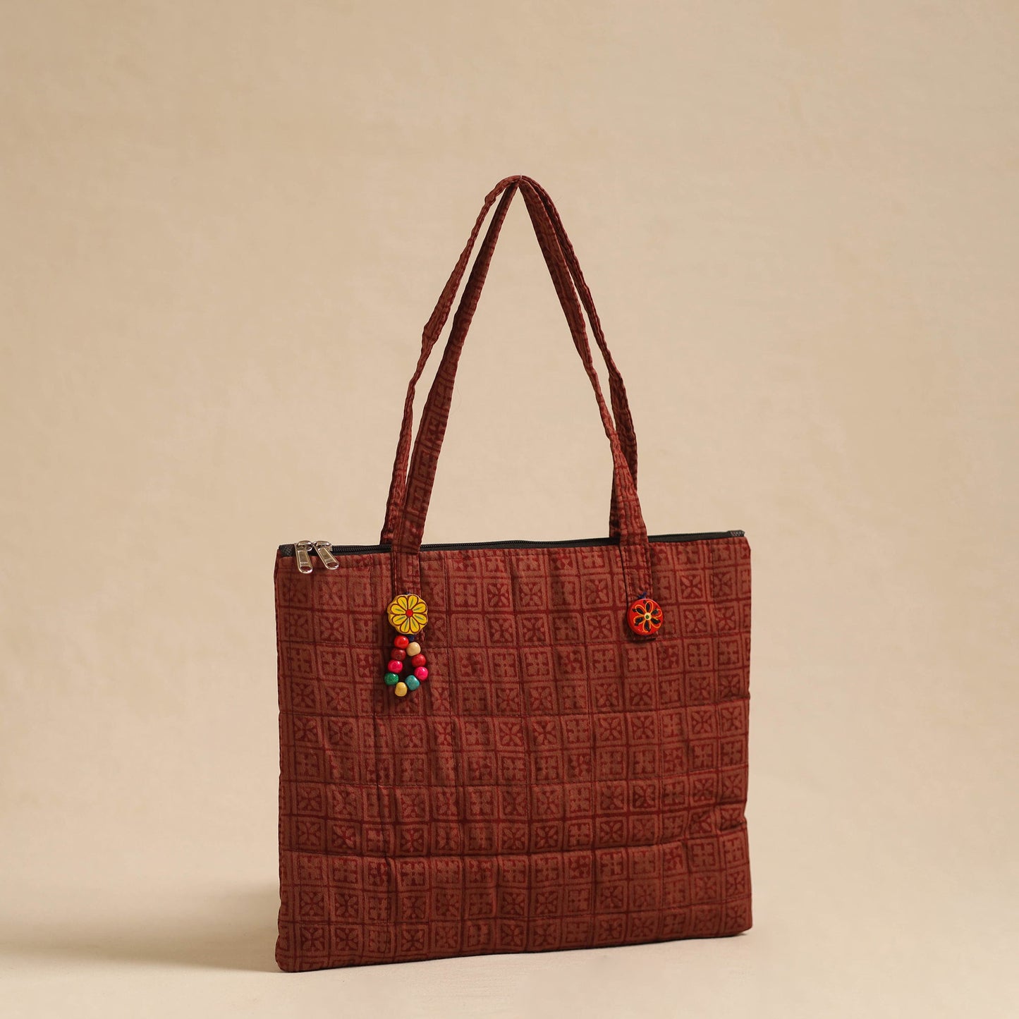 Brown Handcrafted Quilted Cotton Hand Bag