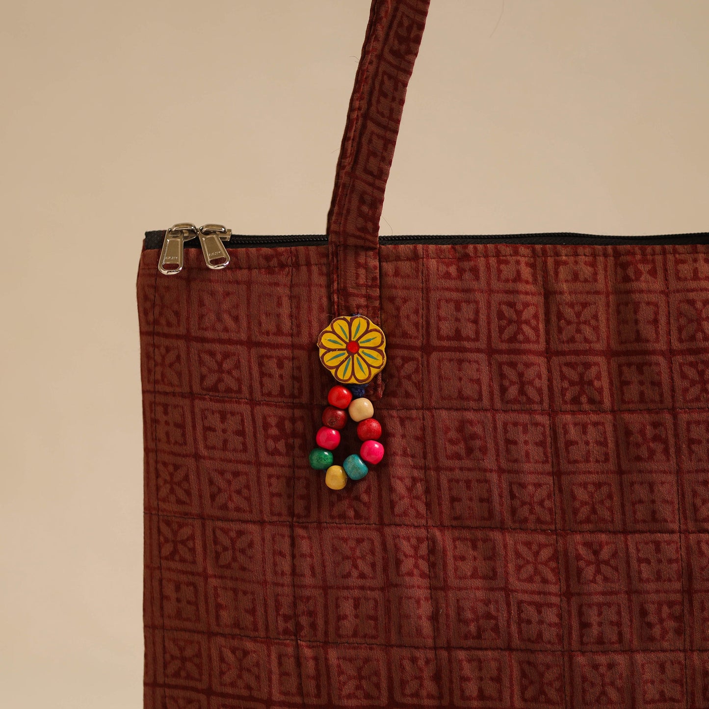 Brown Handcrafted Quilted Cotton Hand Bag