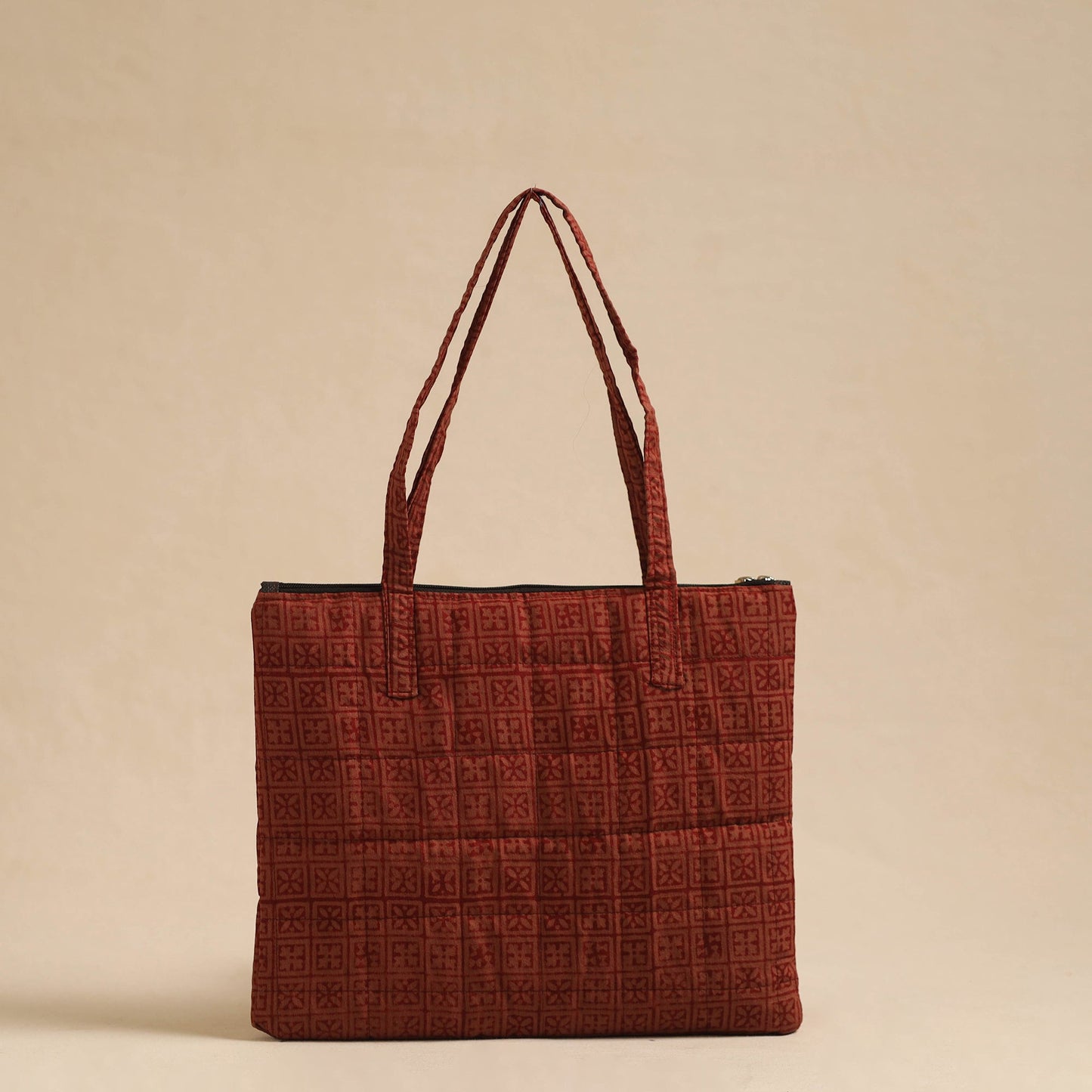 Brown Handcrafted Quilted Cotton Hand Bag