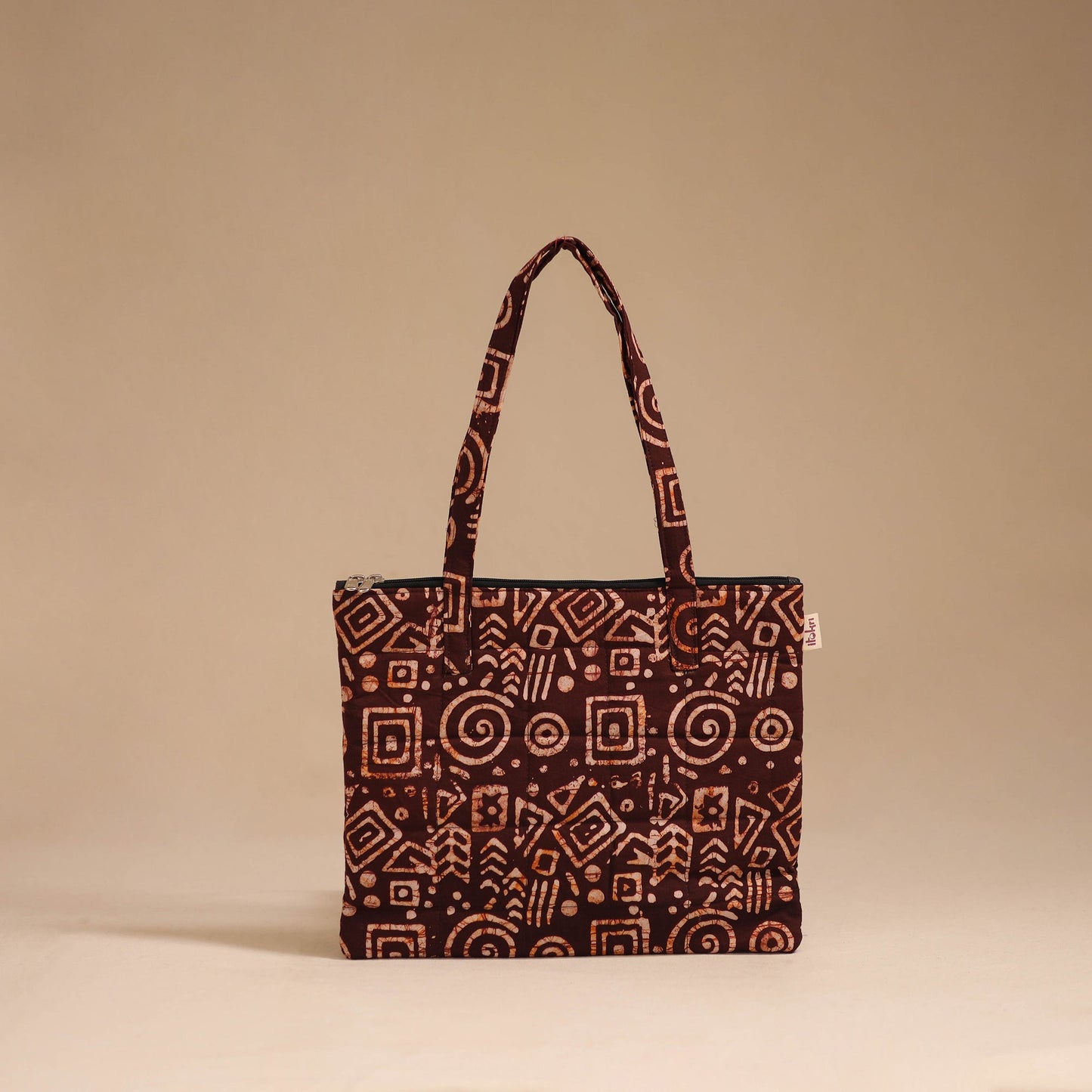Brown - handcrafted quilted cotton handbag 09