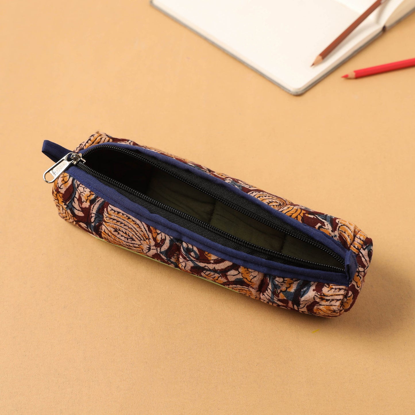 Brown Handcrafted Quilted Cotton Pencil Pouch