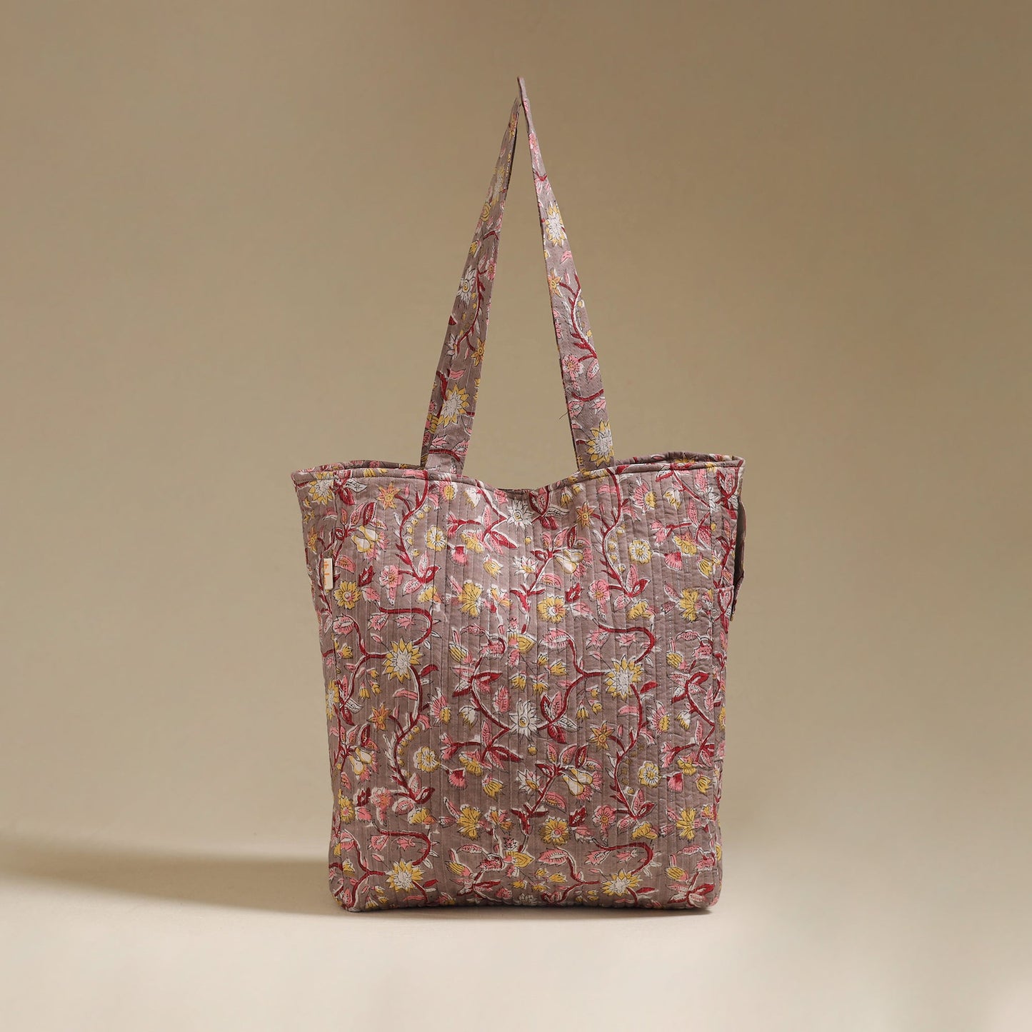 Handcrafted quilted sanganeri block printed fabric tote bag