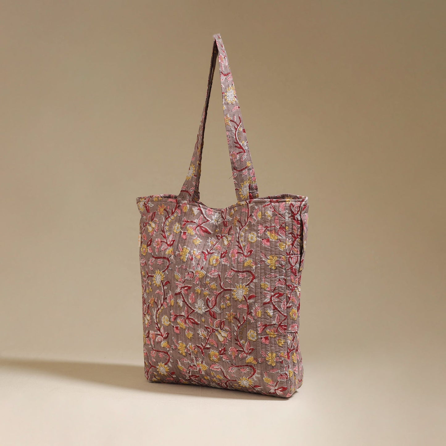 Handcrafted quilted sanganeri block printed fabric tote bag
