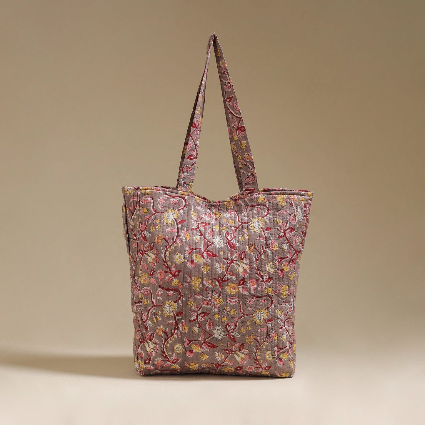 Handcrafted quilted sanganeri block printed fabric tote bag