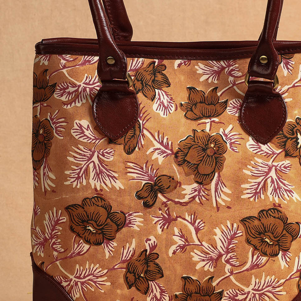 Handcrafted Sanganeri Printed Leather Shoulder Bag