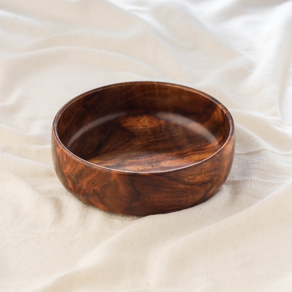 Brown Handcrafted Sheesham Wooden Bowl