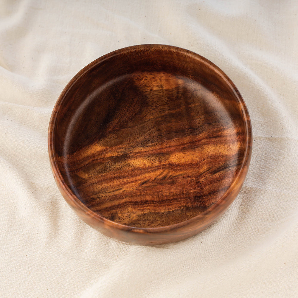 Brown Handcrafted Sheesham Wooden Bowl