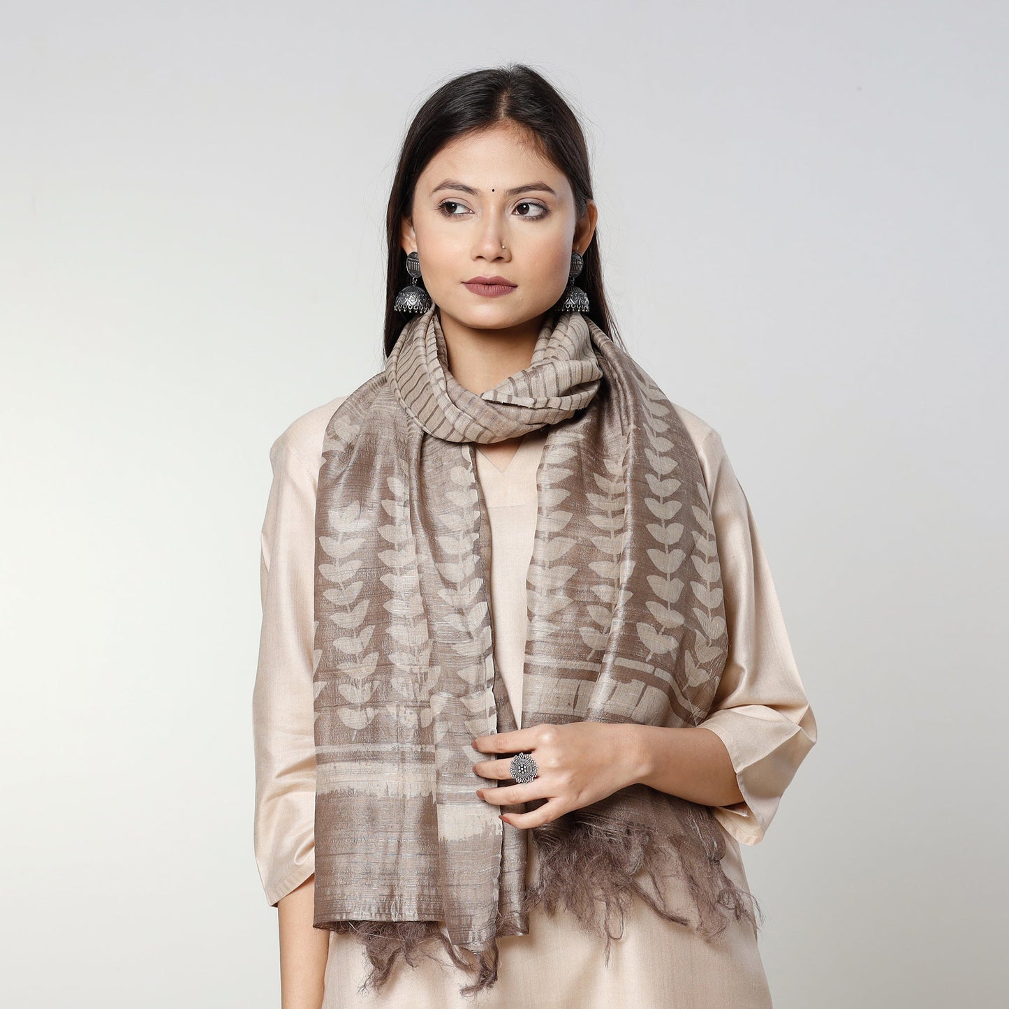 Buy Handloom Block Art Print Tussar Silk Bindaas Stole