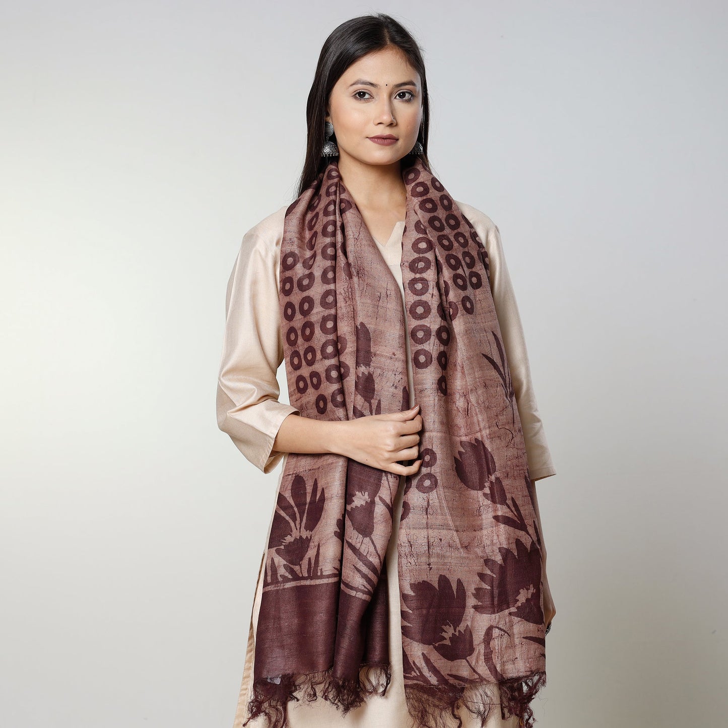 Buy Handloom Block Art Print Tussar Silk Bindaas Stole