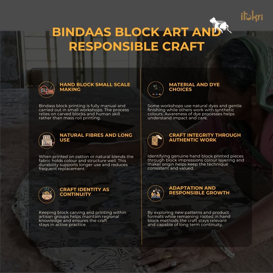 Brown - handloom block art natural dyed tussar silk bindaas