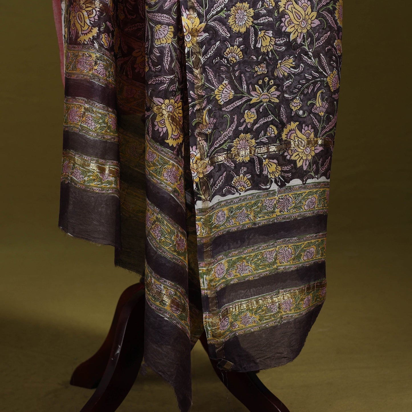 Brown - handloom chanderi silk hand sanganeri dupatta 37
