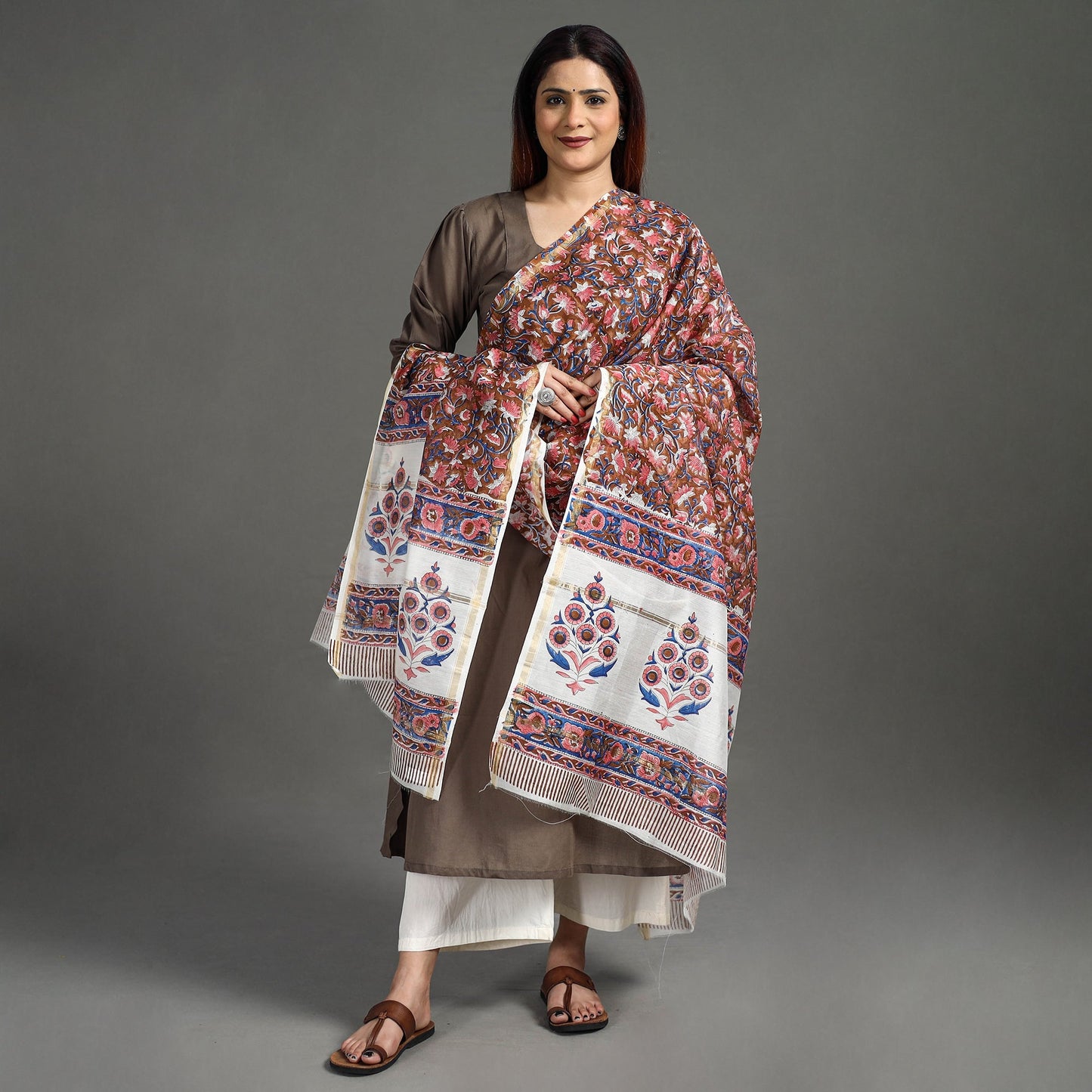 Handloom Chanderi Silk Sanganeri Print Dupatta