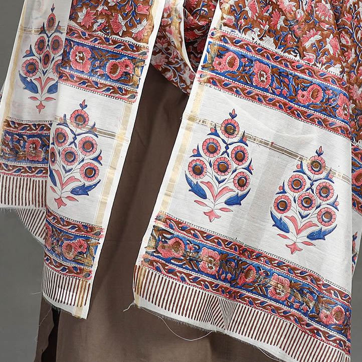 Handloom Chanderi Silk Sanganeri Print Dupatta