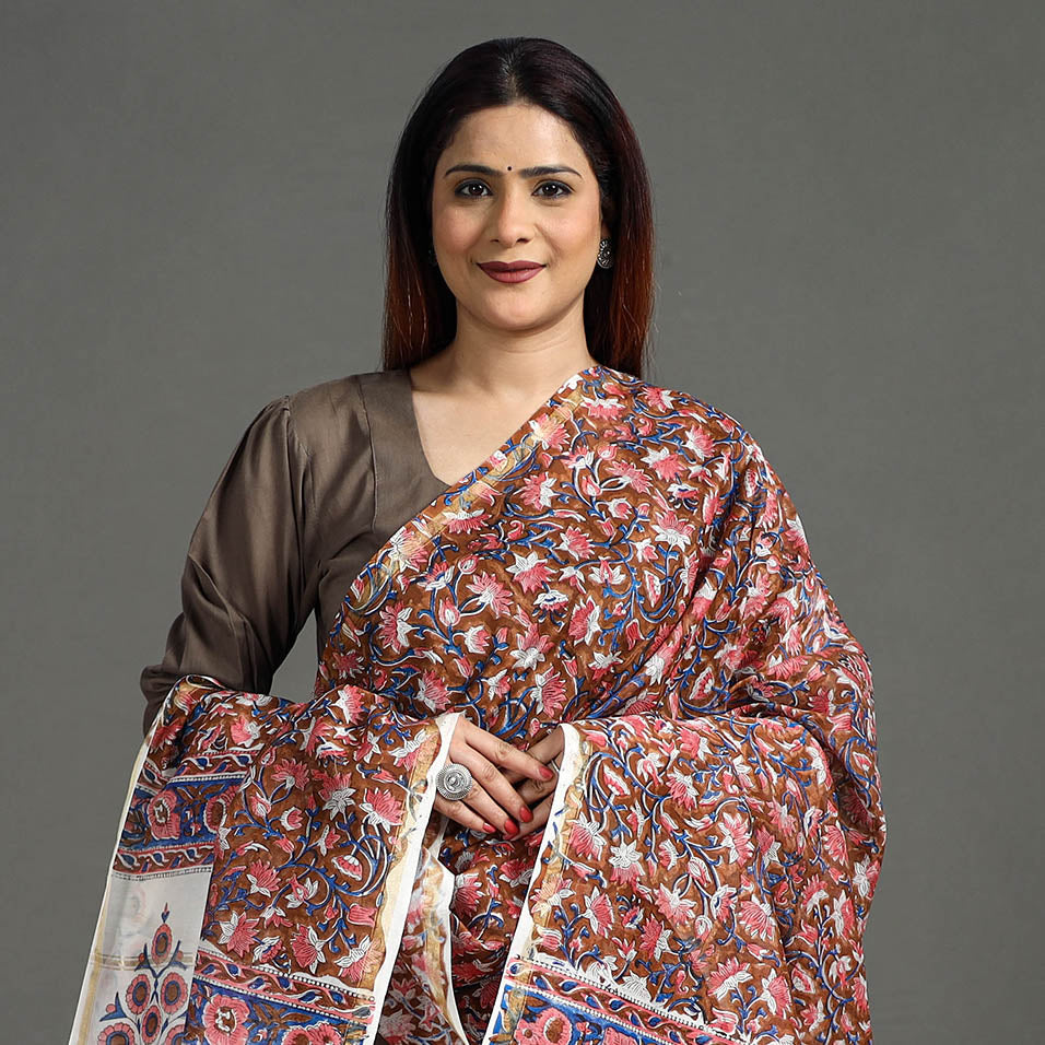 Handloom Chanderi Silk Sanganeri Print Dupatta