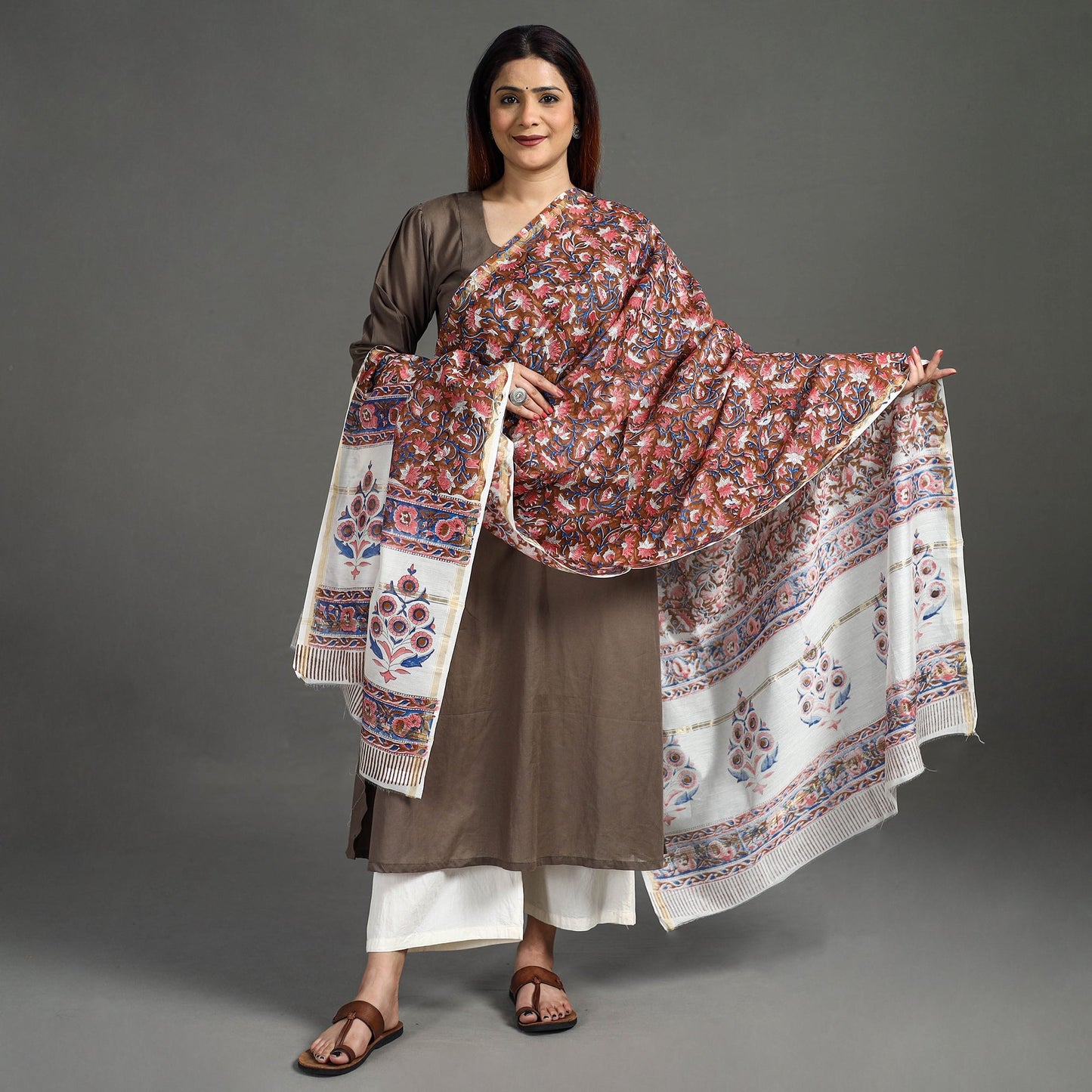 Handloom Chanderi Silk Sanganeri Print Dupatta