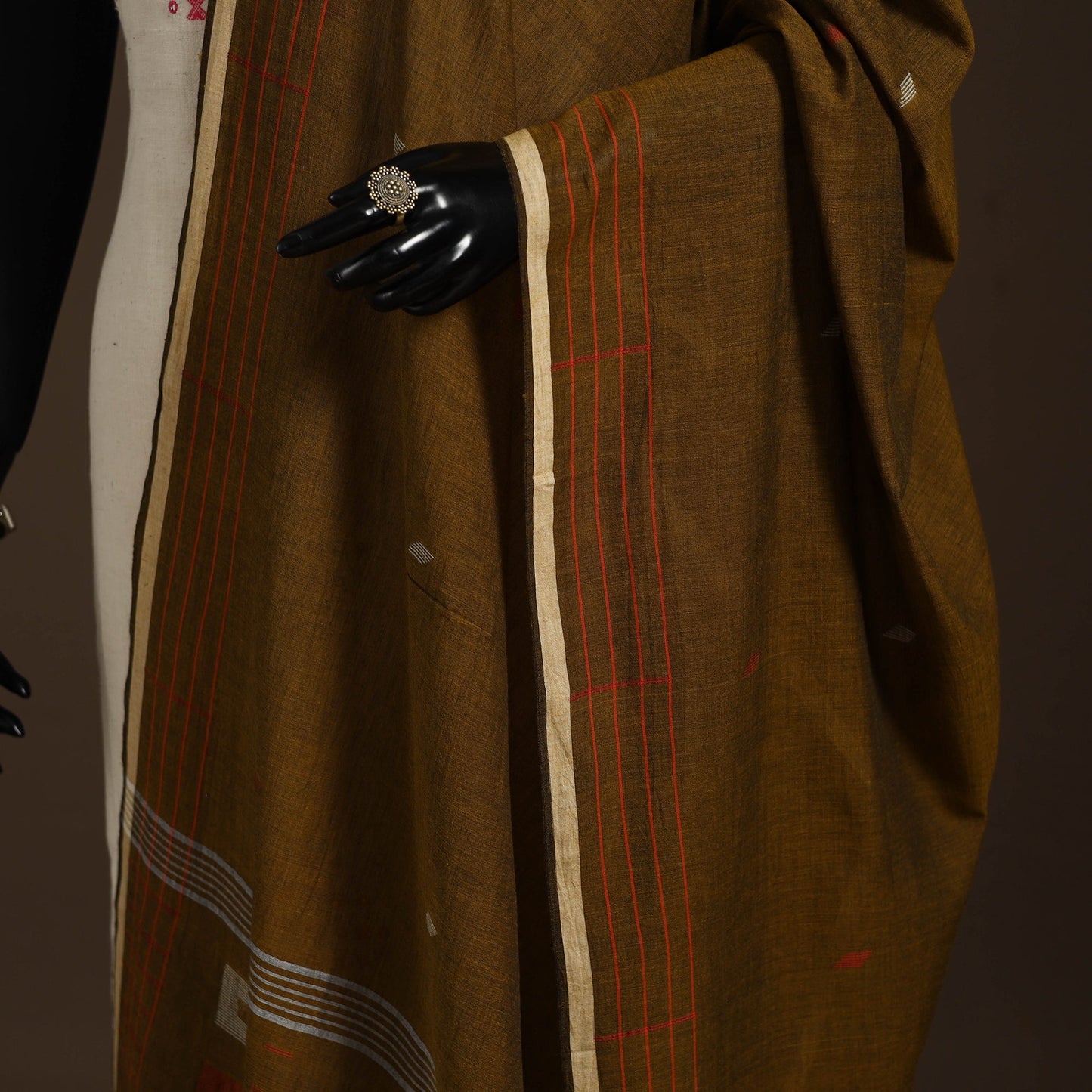 Brown Handloom Cotton Burdwan Jamdani Dupatta