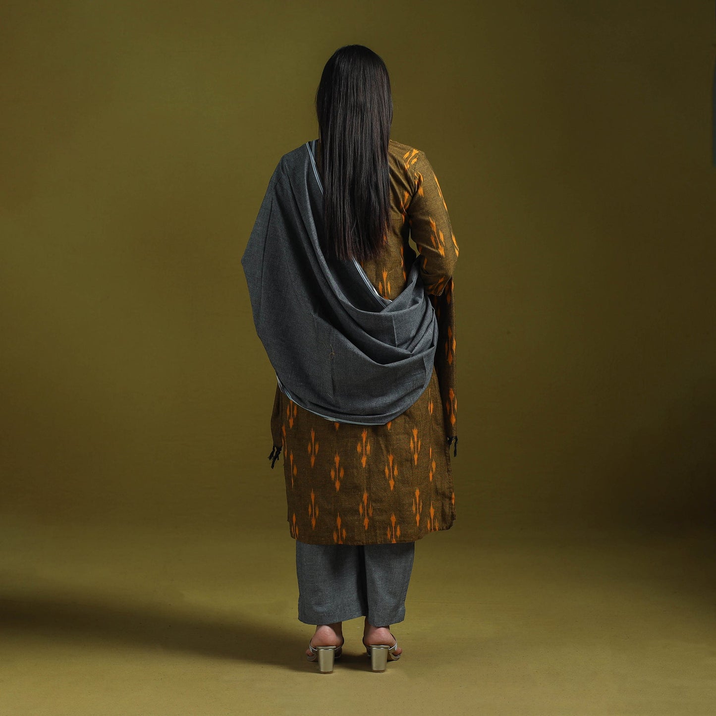 Handloom cotton embroidered pochampally ikat 3pc kurta set