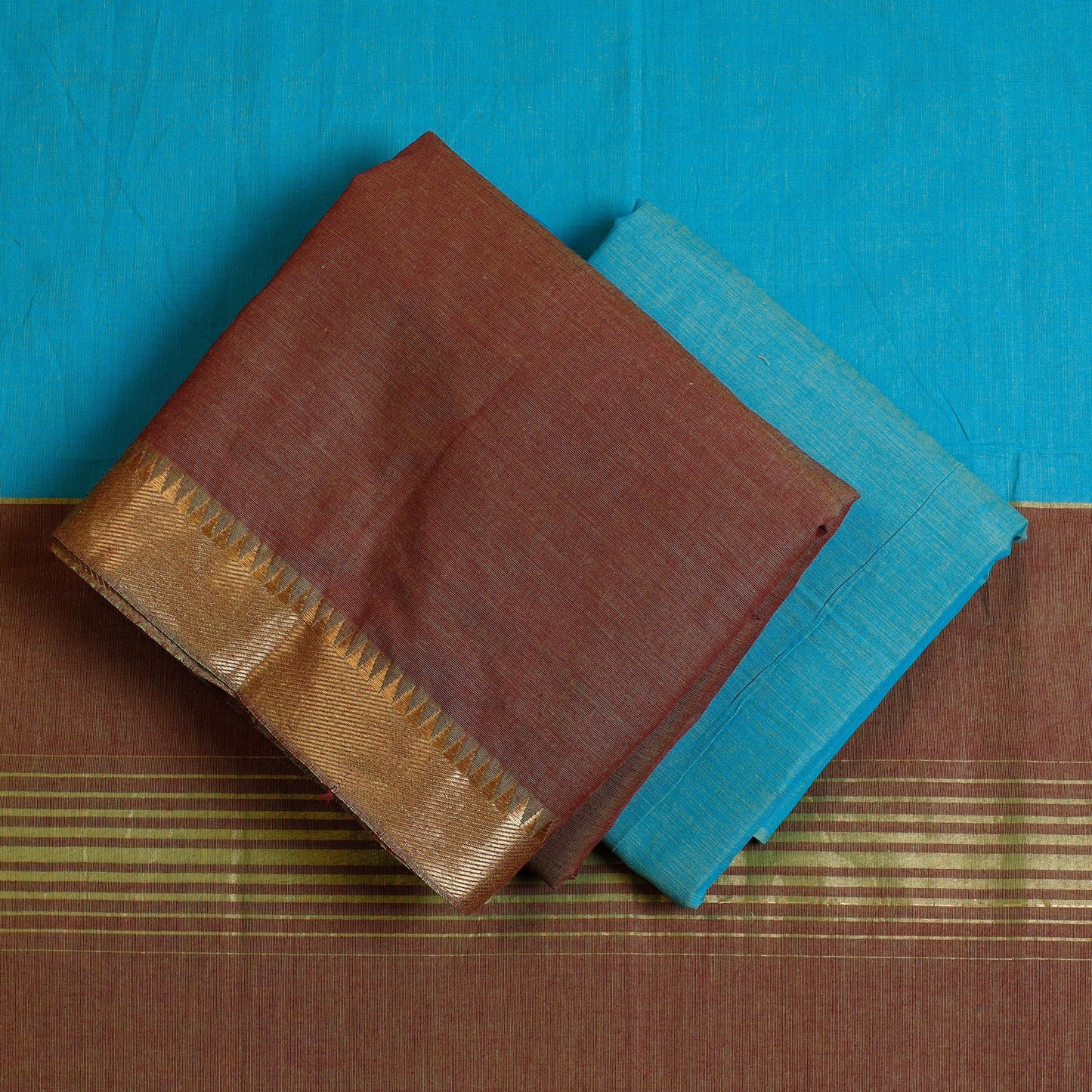 Buy 3pc Mangalagiri Cotton Suit Material Set with Zari Border Online at iTokri.com