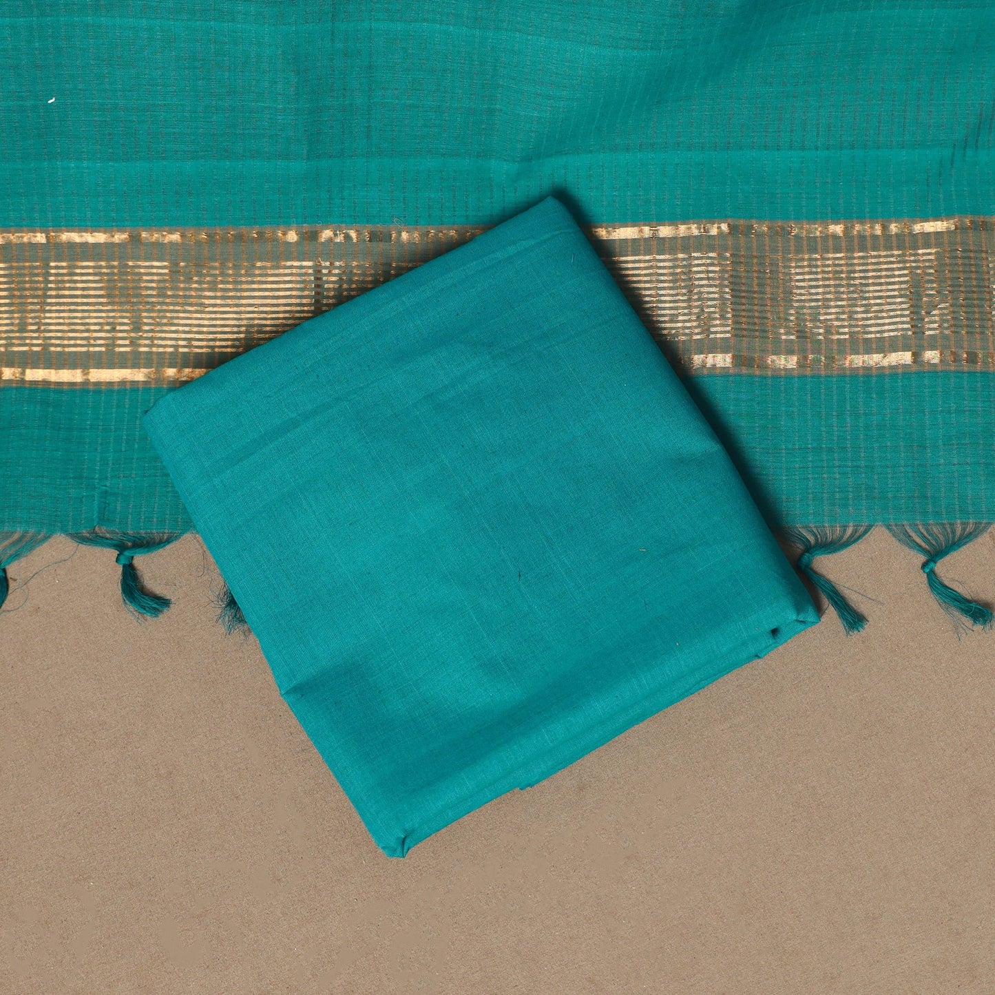 Brown - 3pc handloom cotton unstitched mangalagiri dress