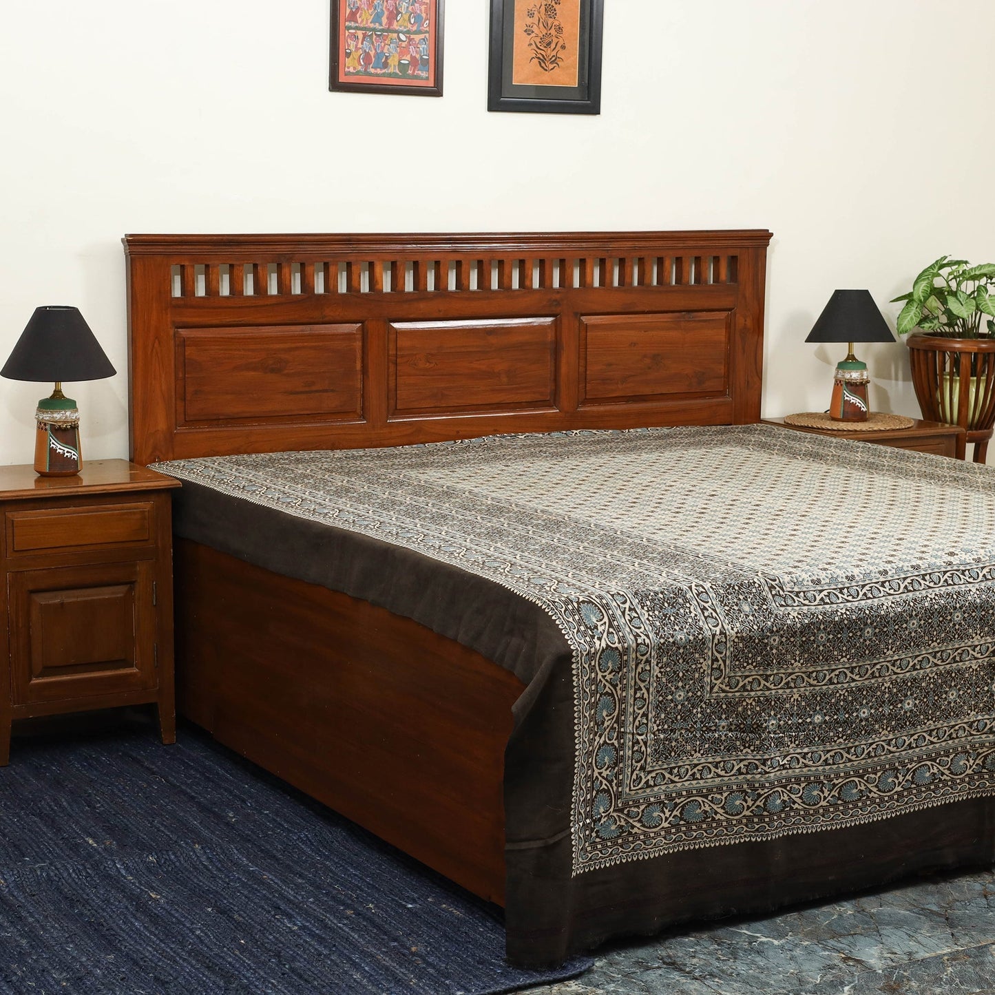 Brown Handloom Cotton Block Print Double Ajrakh Bed Sheet