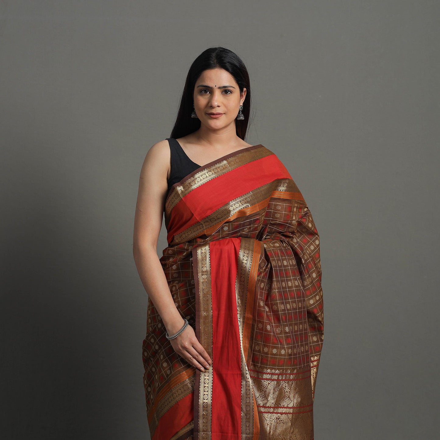 Handloom Cotton Zari Border Kanchipuram Saree Online