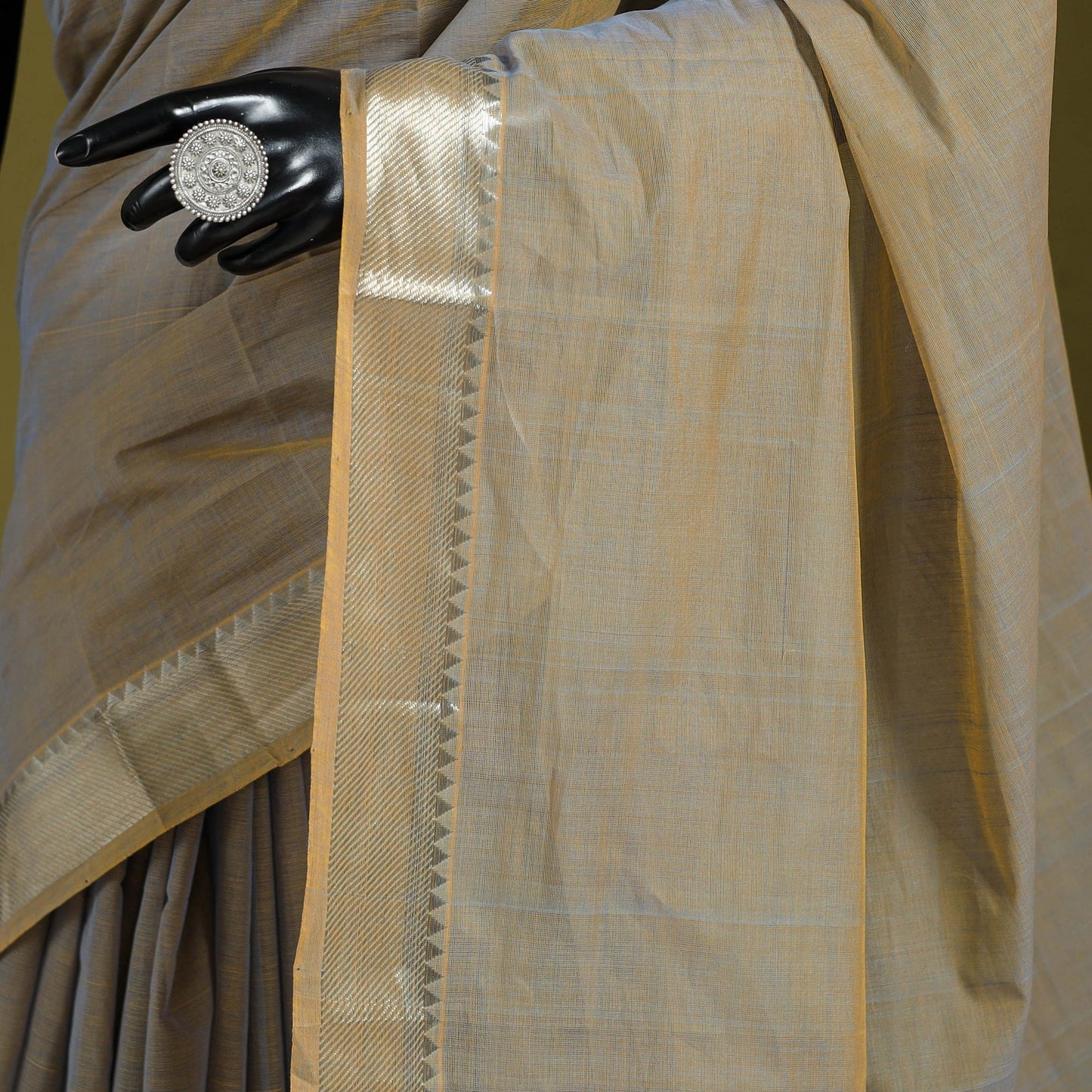 Brown - handloom cotton zari border mangalagiri saree 16