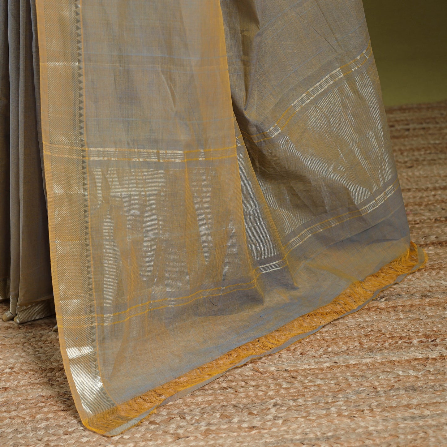 Brown - handloom cotton zari border mangalagiri saree 16