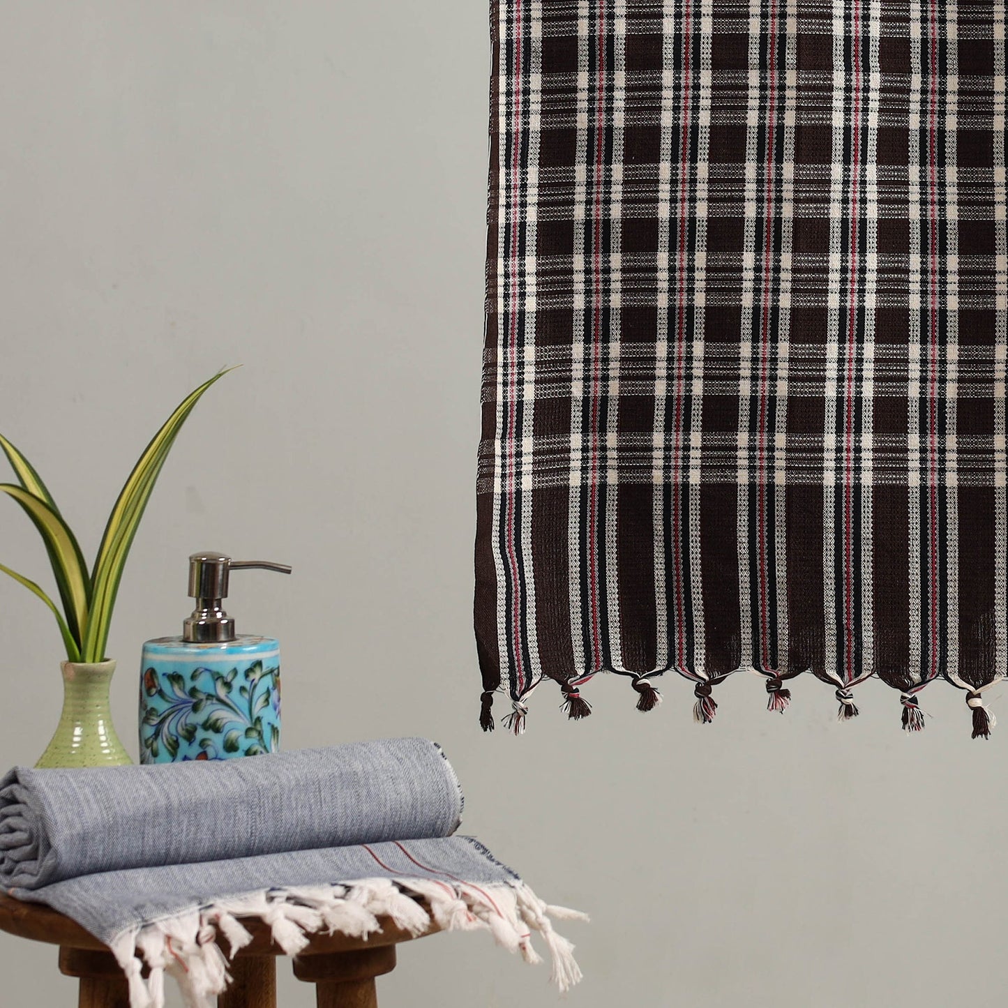 Brown - handloom fine cotton checks bath towel 34