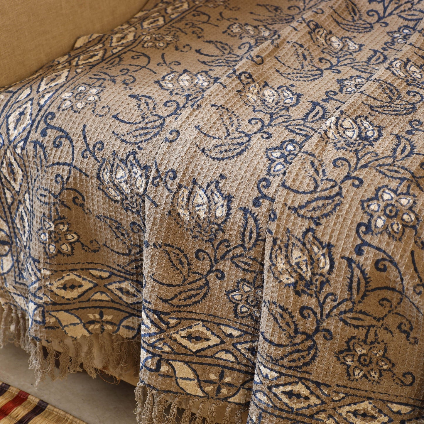 Brown Handloom Jaipur Block Print Cotton Sofa Throw