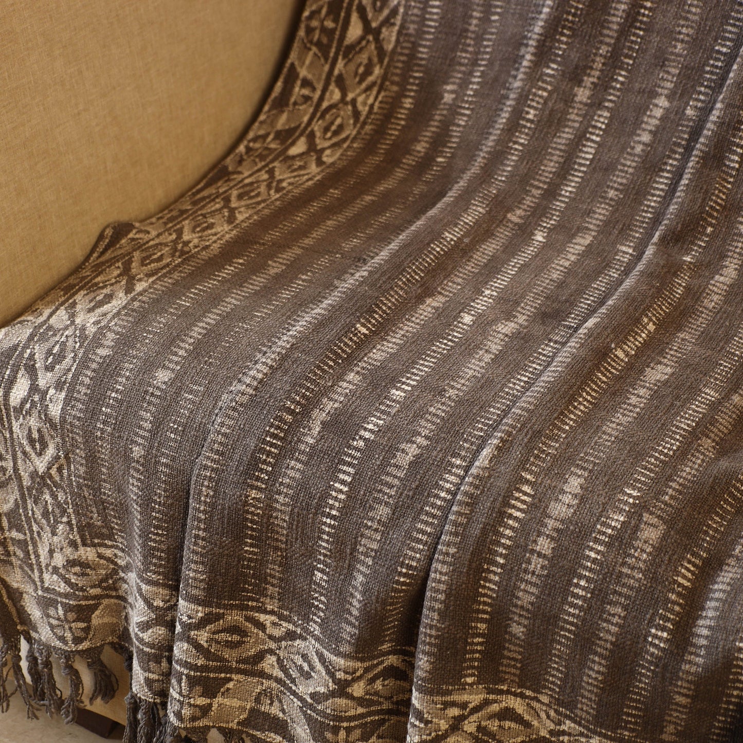 Brown Handloom Jaipur Block Print Cotton Sofa Throw