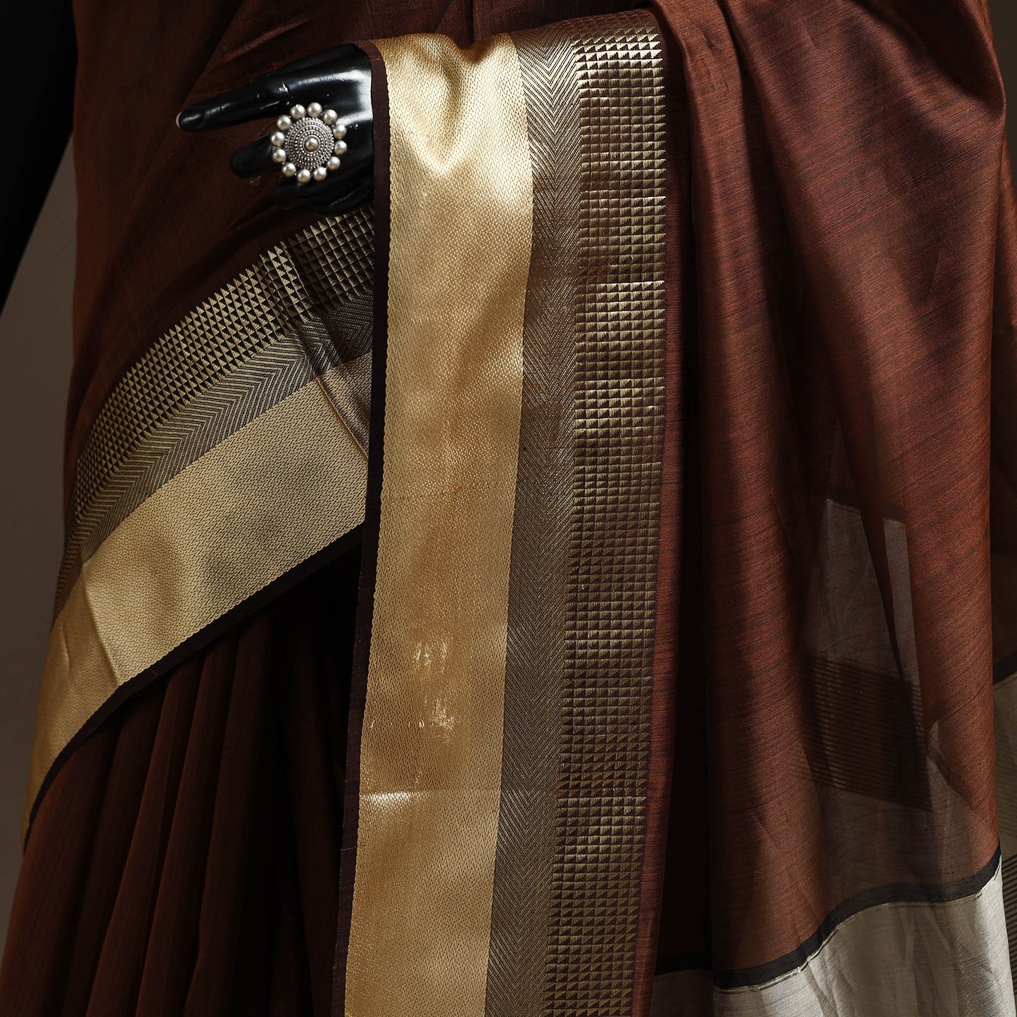 Brown - handloom maheshwari saree with resham zari border