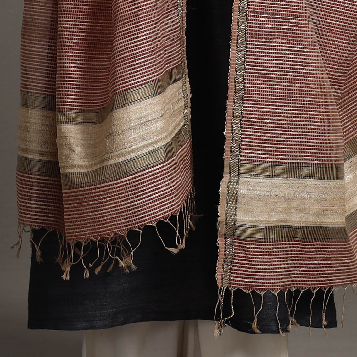 Brown - handloom silk cotton checks maheshwari dupatta 33