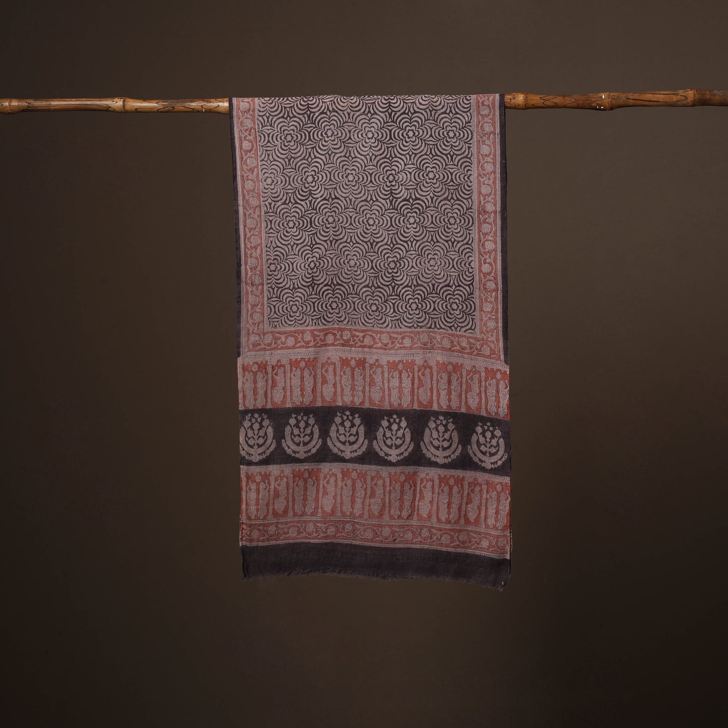 Maroon - handloom woolen natural dyed bagru stole 07