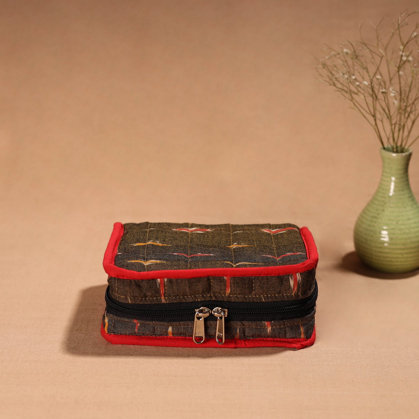 Brown Handmade 4 Pockets Cotton Jewellery Bag