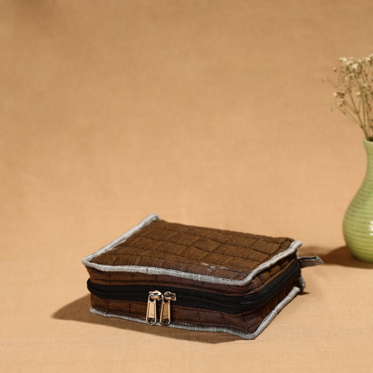 Brown Handmade Cotton Jewelry Bag - 4 Pockets | iTokri