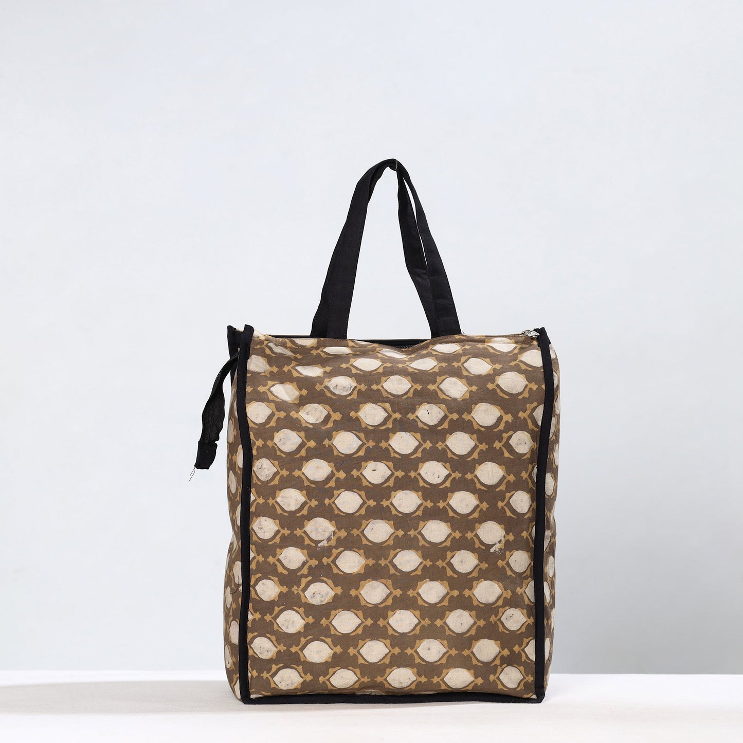 Brown Handmade Akola Block Printed Cotton Shopping Bag 04