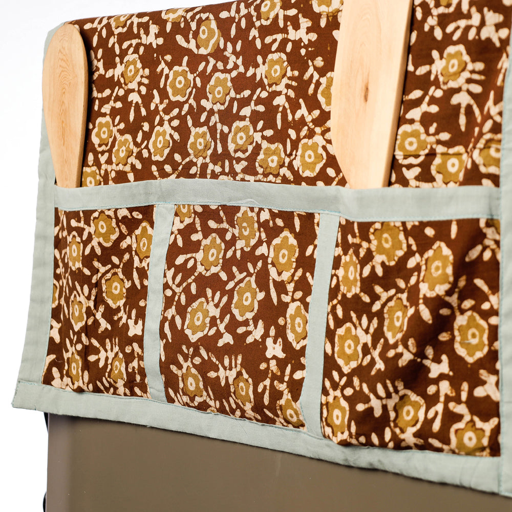 Brown Handmade Cotton Fridge Top Cover with Multiple Pockets