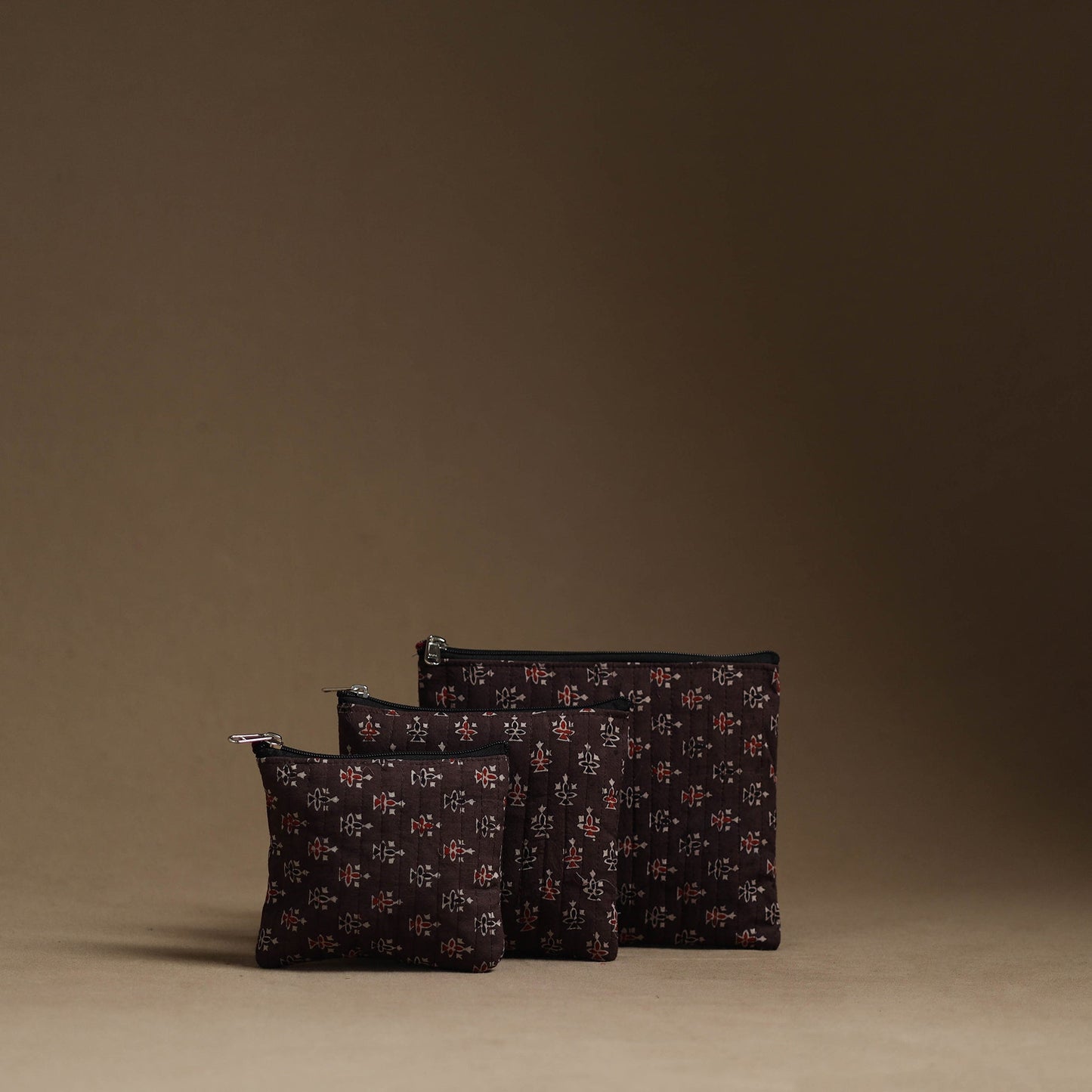 Brown - handmade cotton multipurpose utility pouches (set