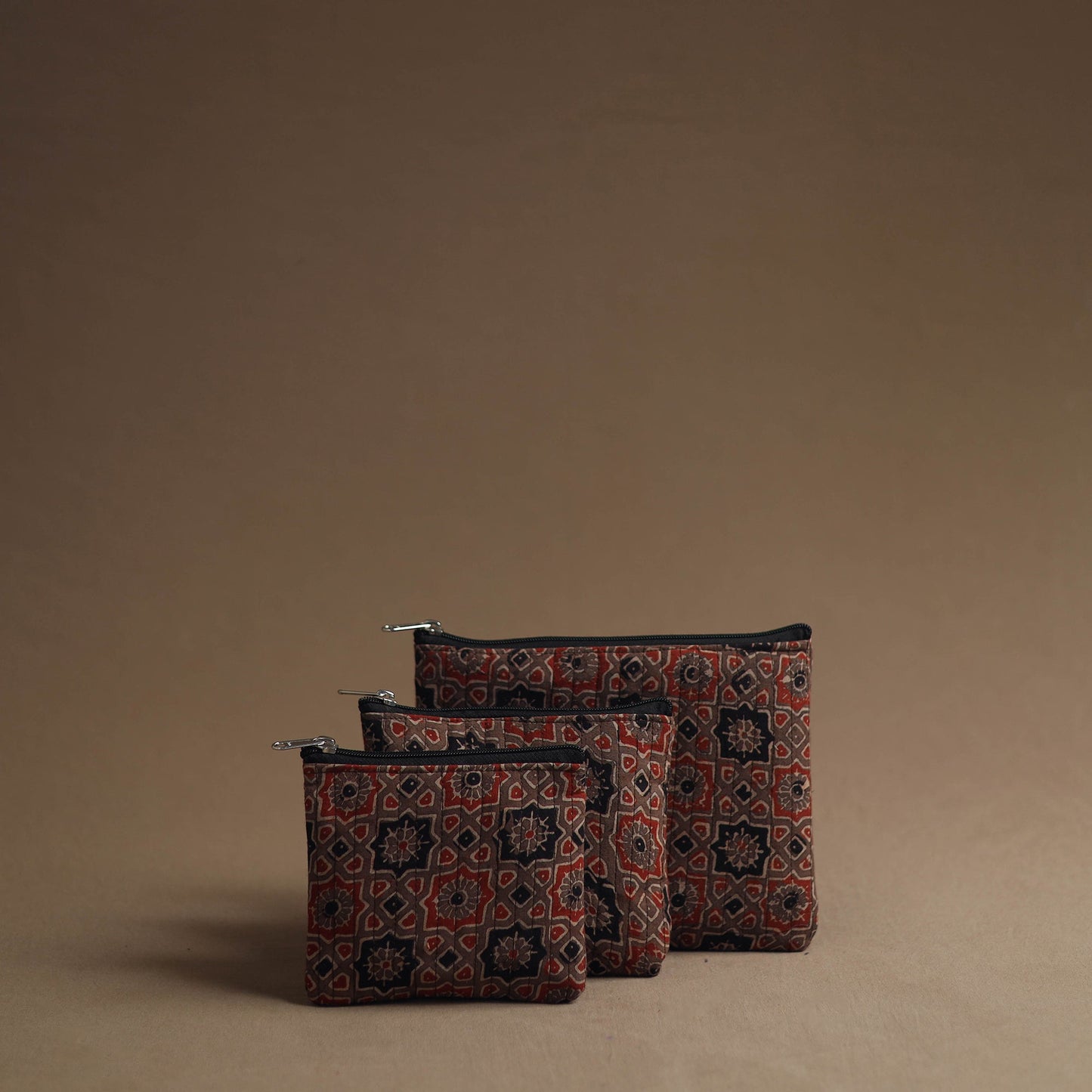 Brown - handmade cotton multipurpose utility pouches (set