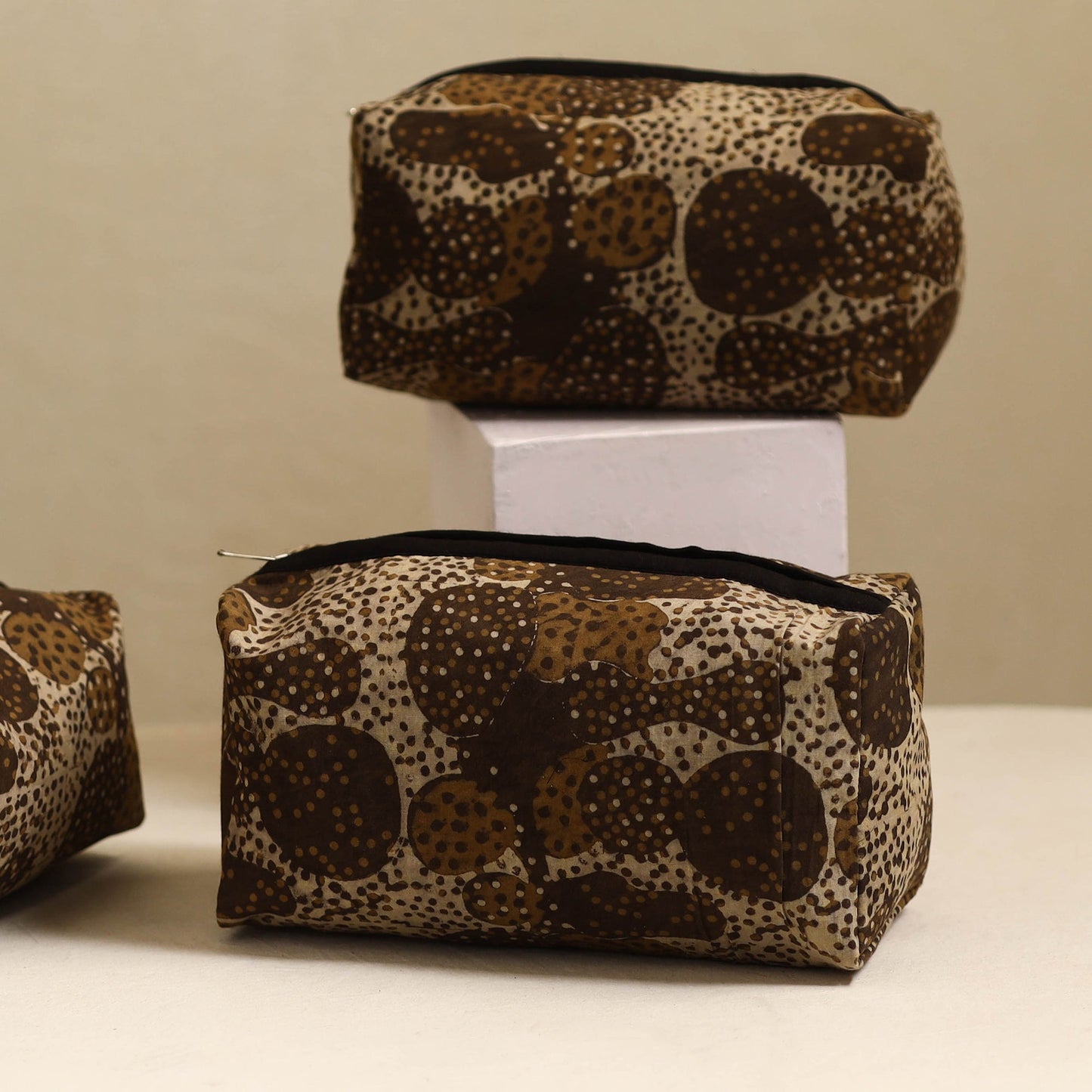 Brown Handmade Cotton Toiletry Bags (Set of 3)