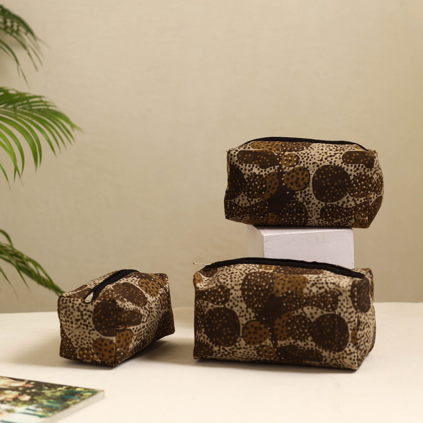 Brown Handmade Cotton Toiletry Bags (Set of 3)