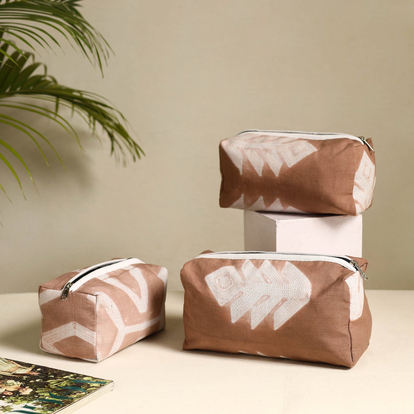 Brown Handmade Cotton Toiletry Bags (Set of 3)
