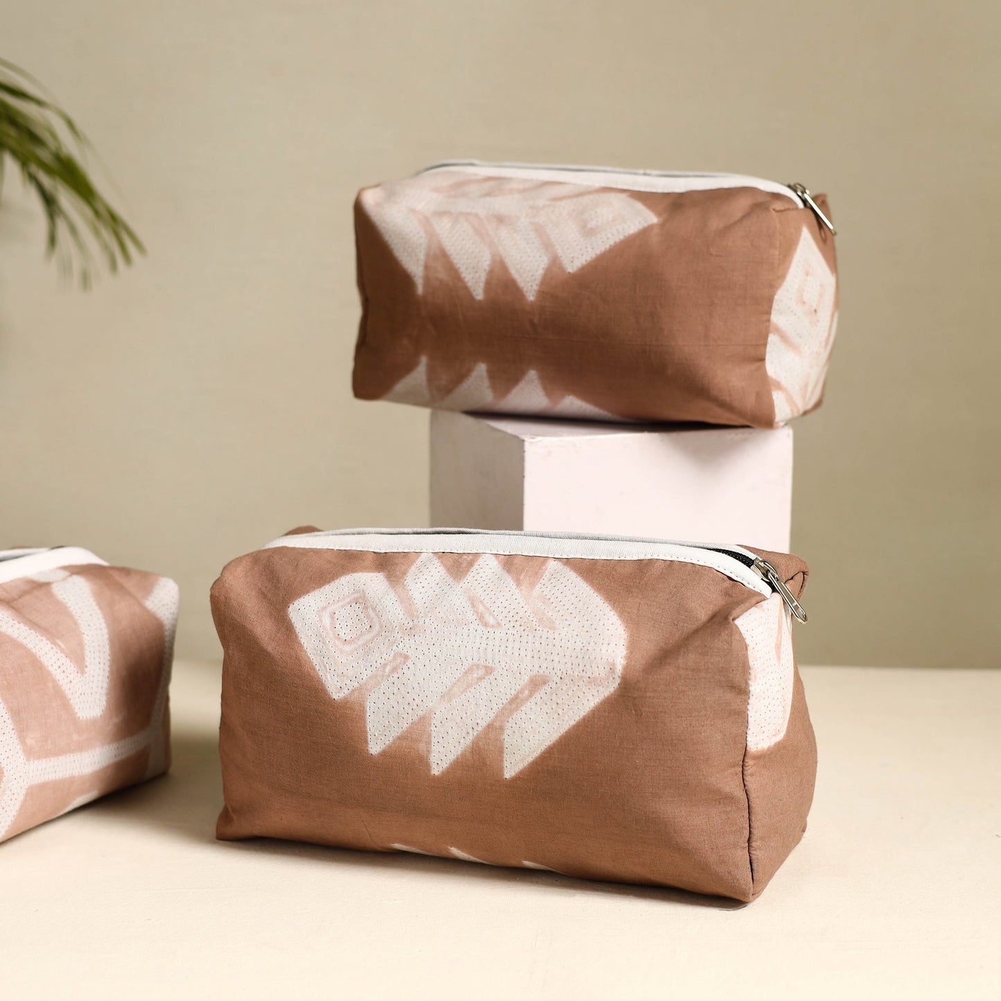 Brown Handmade Cotton Toiletry Bags (Set of 3)