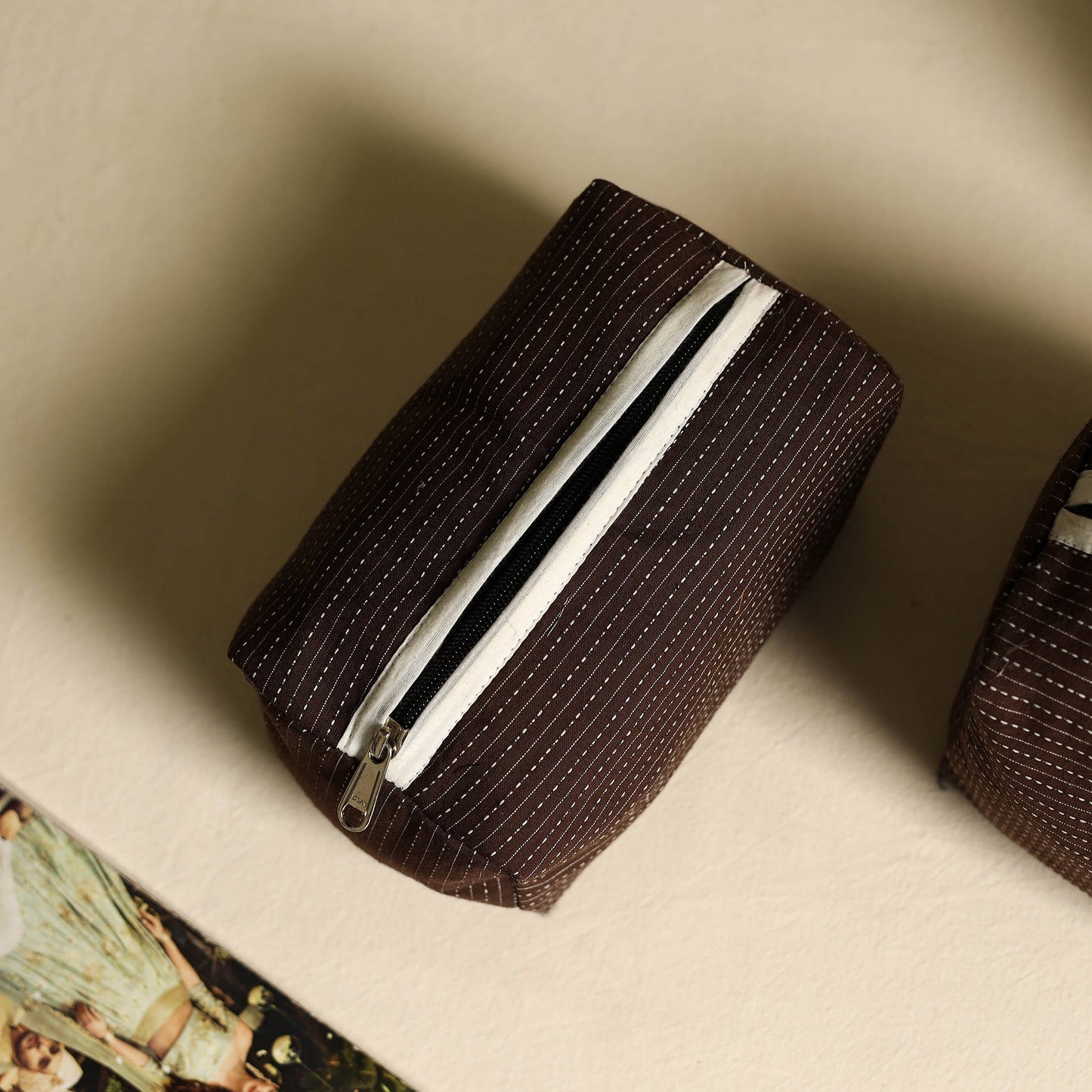 Brown Handmade Cotton Toiletry Bags (Set of 3)