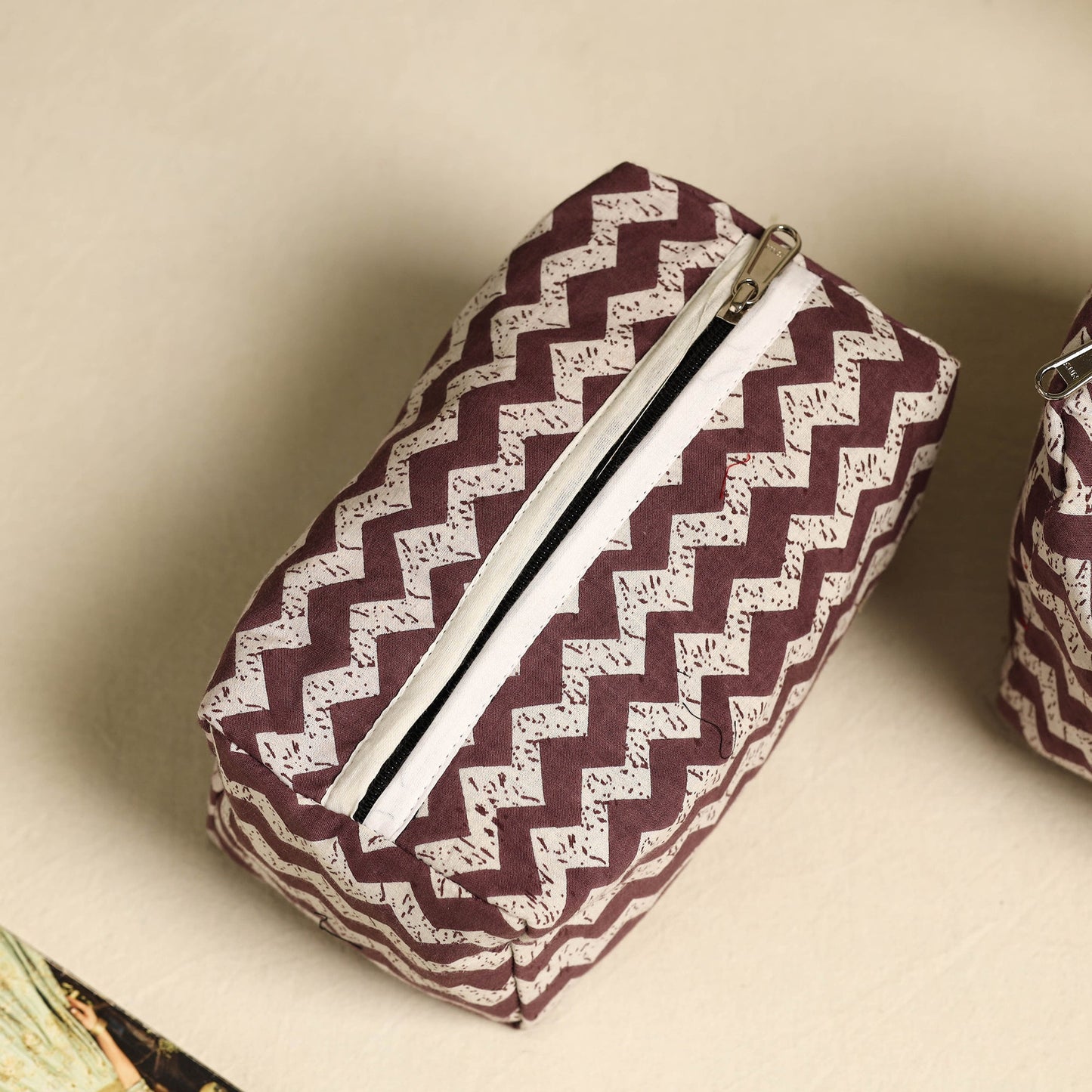 Brown Handmade Cotton Toiletry Bags (Set of 3)