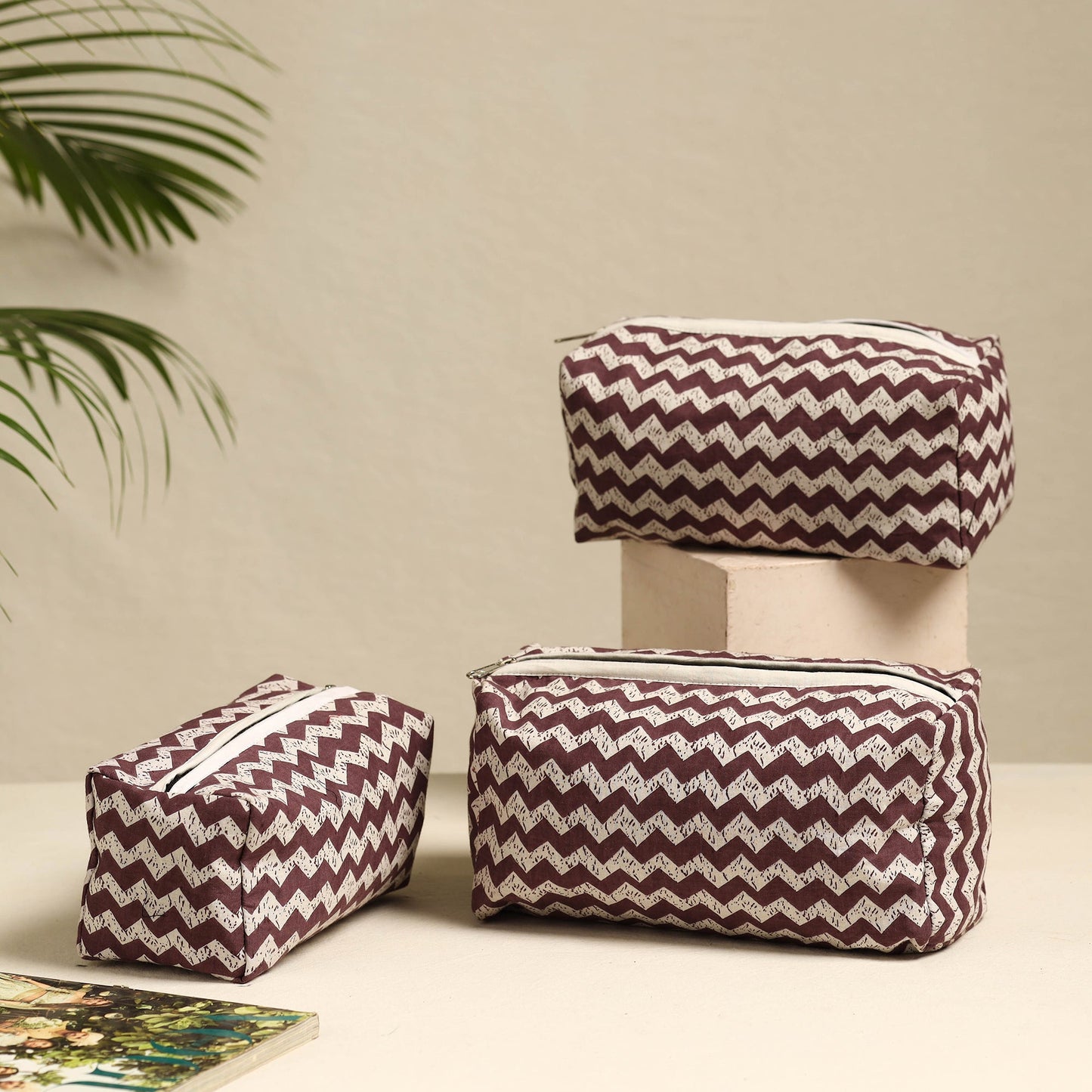 Brown Handmade Cotton Toiletry Bags (Set of 3)