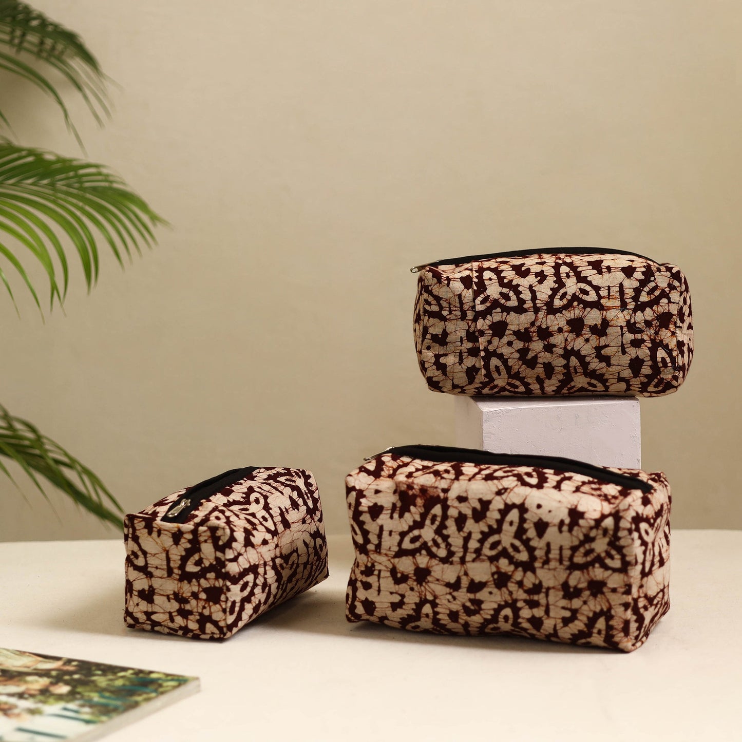 Brown Handmade Cotton Toiletry Bags (Set of 3)