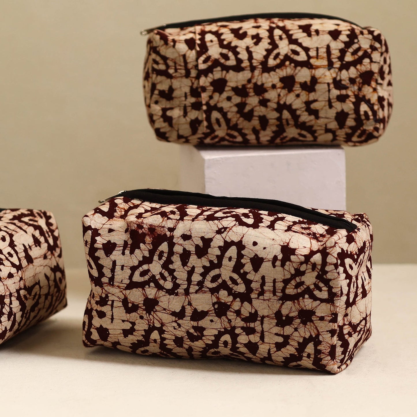Brown Handmade Cotton Toiletry Bags (Set of 3)