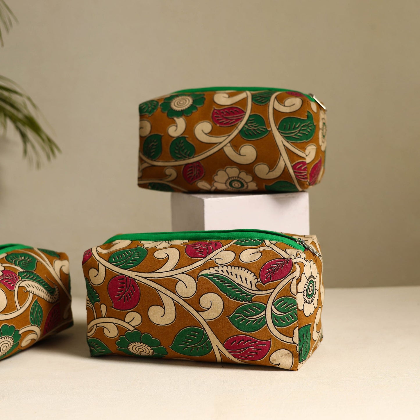 Brown Handmade Cotton Toiletry Bags (Set of 3)